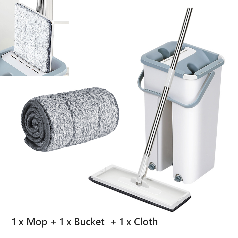 Automatiske moppe flade spande undgå håndgulv moppesæt vaskesæt med mikrofiberpuder vask rengøringssystem gulvklemme magi: 001