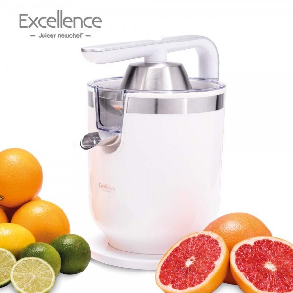 CHEF-Exprimidor Eléctrico Zumo de Palanca Juicer Excellence Blanco(300W),2 Tamaños Cono,con Función Antigoteo