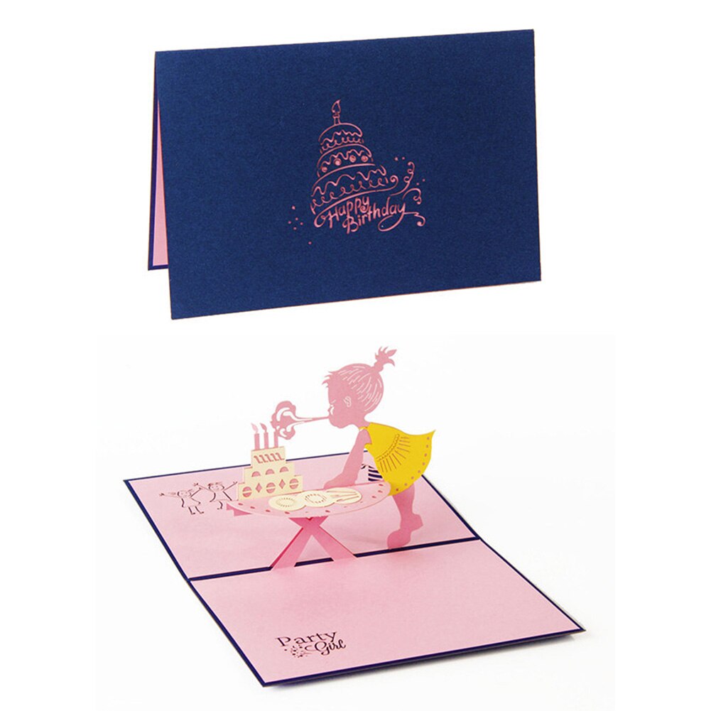 Little Girl Blowing Candles Happy Birthday 3D Card Handmade Foldable Happy Birthday Card Best for Friends