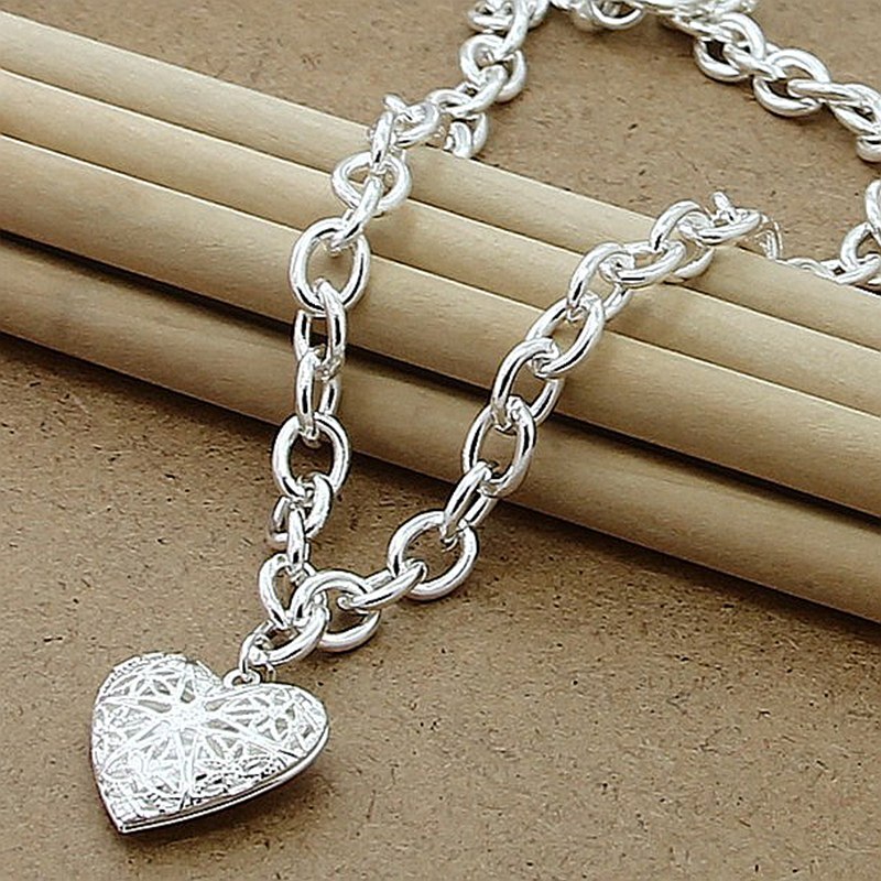 Zilver 925 Sieraden Ketting Mode Fotolijst Hart Ketting Hanger Trendy Sieraden