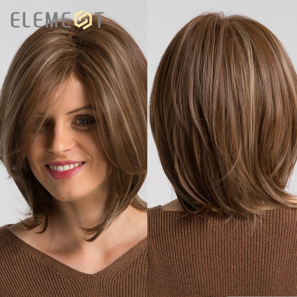 Element Short Straight Ombre Light Brown to Blonde Color Synthetic Pixie Cut Wigs for White/Black Women Daily Wear: ss100-1
