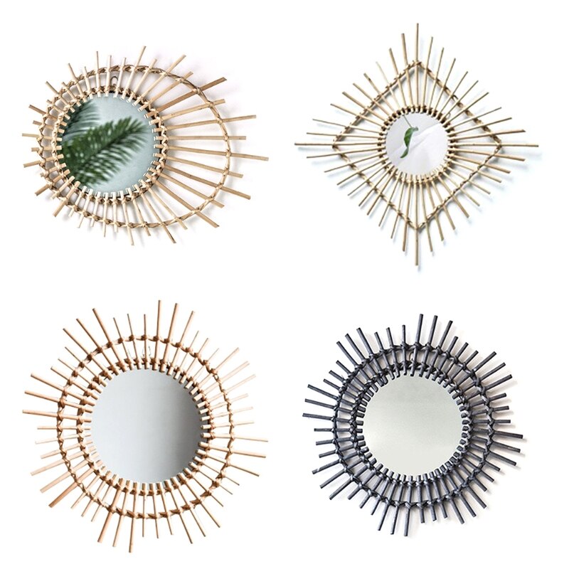 Espejo de ratán para tocador, decoración artística, espejos creativos de maquillaje, accesorios de foto para sala de estar, espejo de pared de habitación