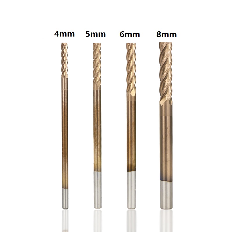 XCAN TiCN Coated End Mill Cutter Long 100mm Carbide Milling Bit 4 Flute CNC Engraving Tools Router Bits 4/5/6/8mm