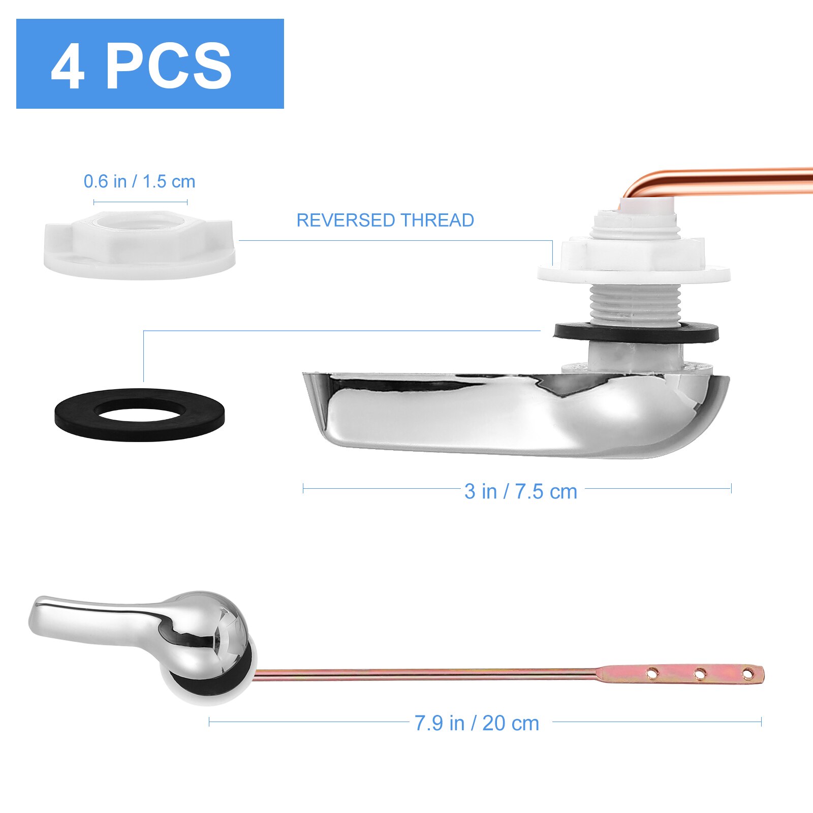 4pcs Toilet Tank Flush Lever Handle Universal Front Mount Toilet Handle Replacement Fits Most Toilets