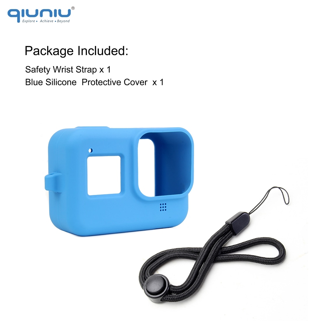 QIUNIU Soft Silicone Protective Case Cover Skin Sleeve + Safety Wrist Strap Lanyard for For GoPro Hero 8 Black Go Pro Accessory: Blue Color