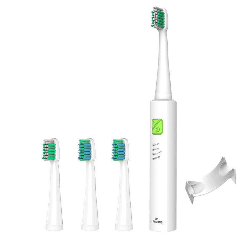 LANSUNG brosse à dents électrique sonique Ultra sonique brosses à dents rechargeables USB avec 4 pièces têtes de rechange et 1 porte-brosse à dents: Green