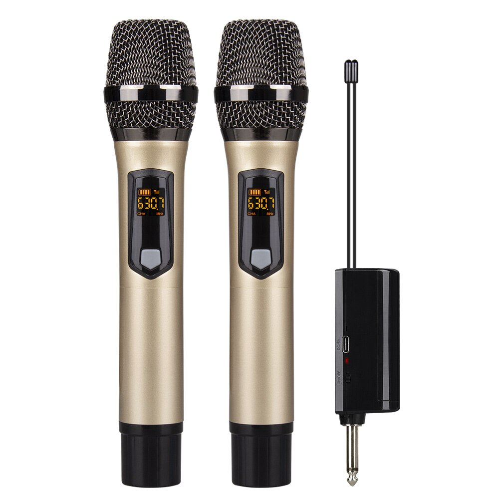 Debra MU2 Draadloze Oplaadbare Microfoon Uhf Opname Karaoke Met 2 Handheld Microfoon, Voor Stage, Kerk, Partij, school.: A25-Metal