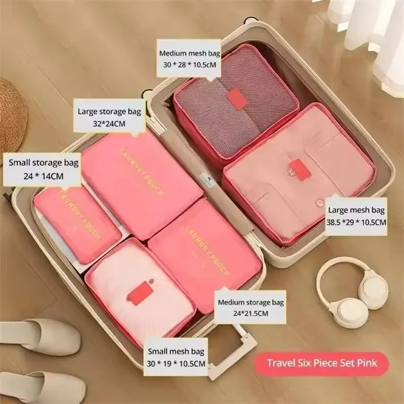6-teiliges Set Reisekoffer-Organizer, Taschen, Gepäckverpackungswürfel für Reisen, Aufbewahrungstasche, große Kapazität, Schuh- und Kleidungsorganisatoren