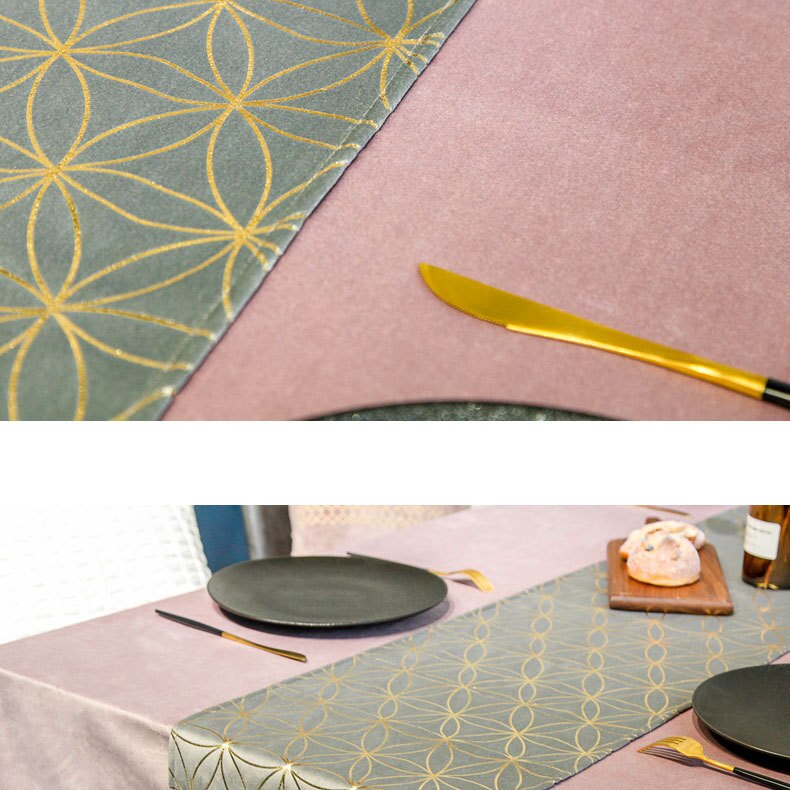 Nordic Velvet Table Runner Simple Modern Geometric Gray Navy Blue Table Runner Dining Table Decor