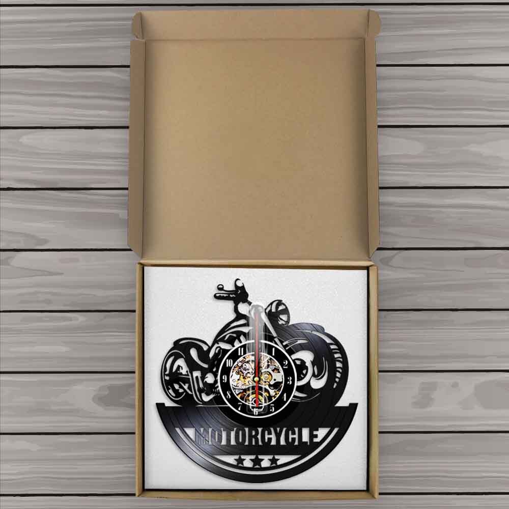 American Motorcycle Wall Clock Vinyl Record Mute Home Decor Vintage CD Quartz Needles Ultra-Quiet Reloj Pared Motorbike Garage