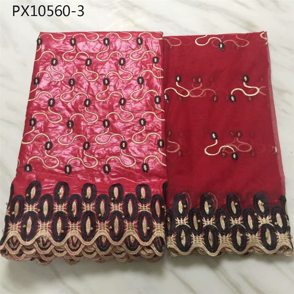 Goed verkopende perzikkleurige borduurstof van katoen, 5+2 meter, bazin riche-stof, nigeriaanse stof