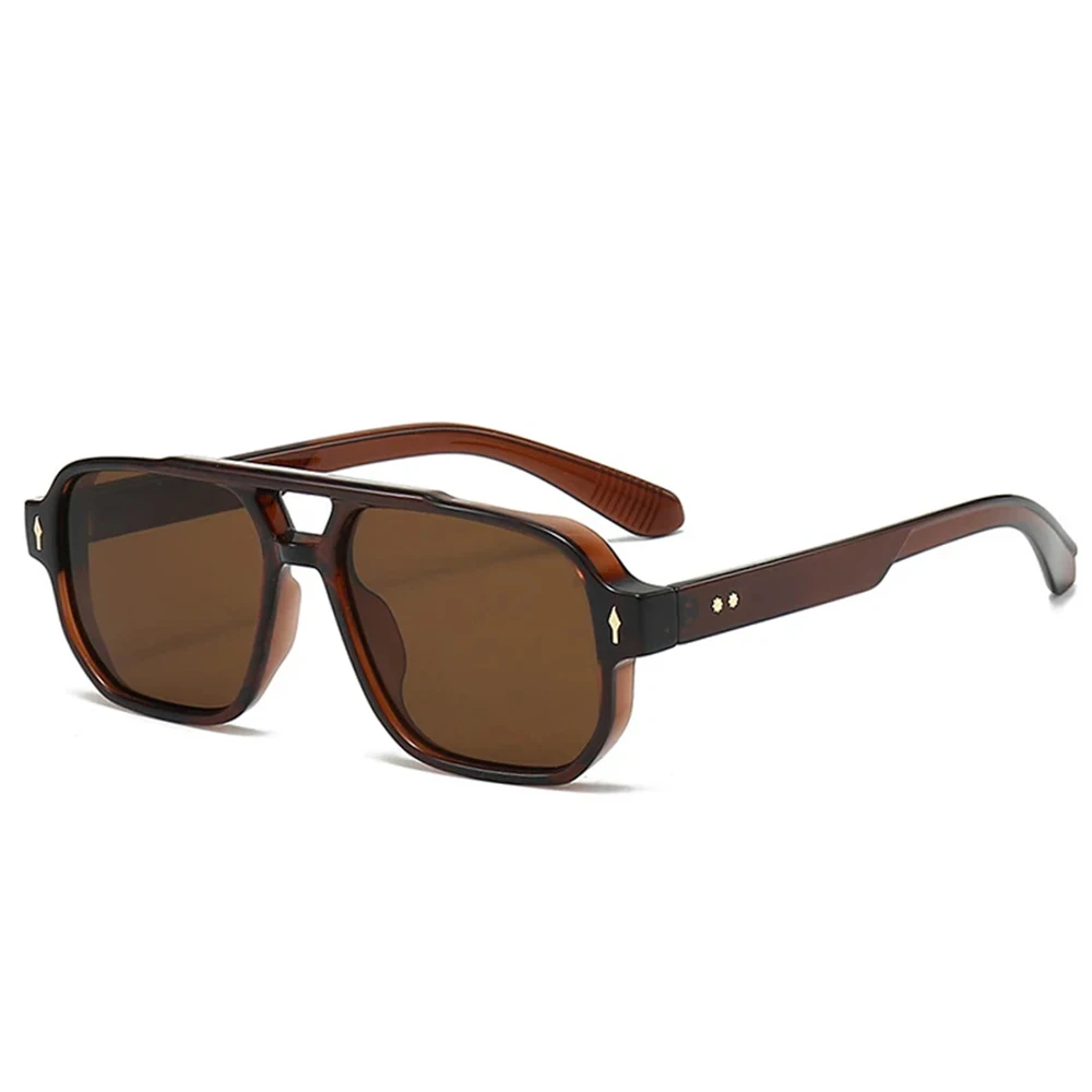 JNPCXI Vintage doble puente hombres gafas de sol cuadradas verde océano lente UV400 gafas mujeres tendencia remaches gafas de sol: Plata