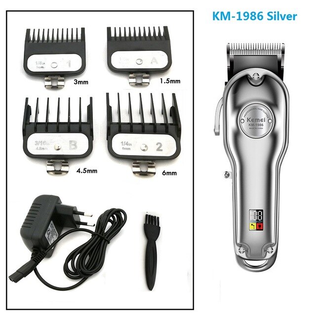 Kemei Elektrische Haar Haarschneidemaschine kabellos LCD Alle-metall Friseur Haar Schneiden Trimmer Gold Silber Maschine Mäihr KM-1986: Silber- ohne Kasten