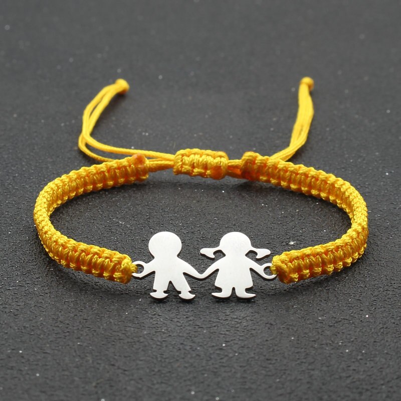 Leuke Familie Stijl Roestvrij Staal Jongen Meisje Bedelarmband Lucky String Handgemaakte Braid Verstelbare Armbanden Voor Vrouwen Mannen Stellen: Yellow