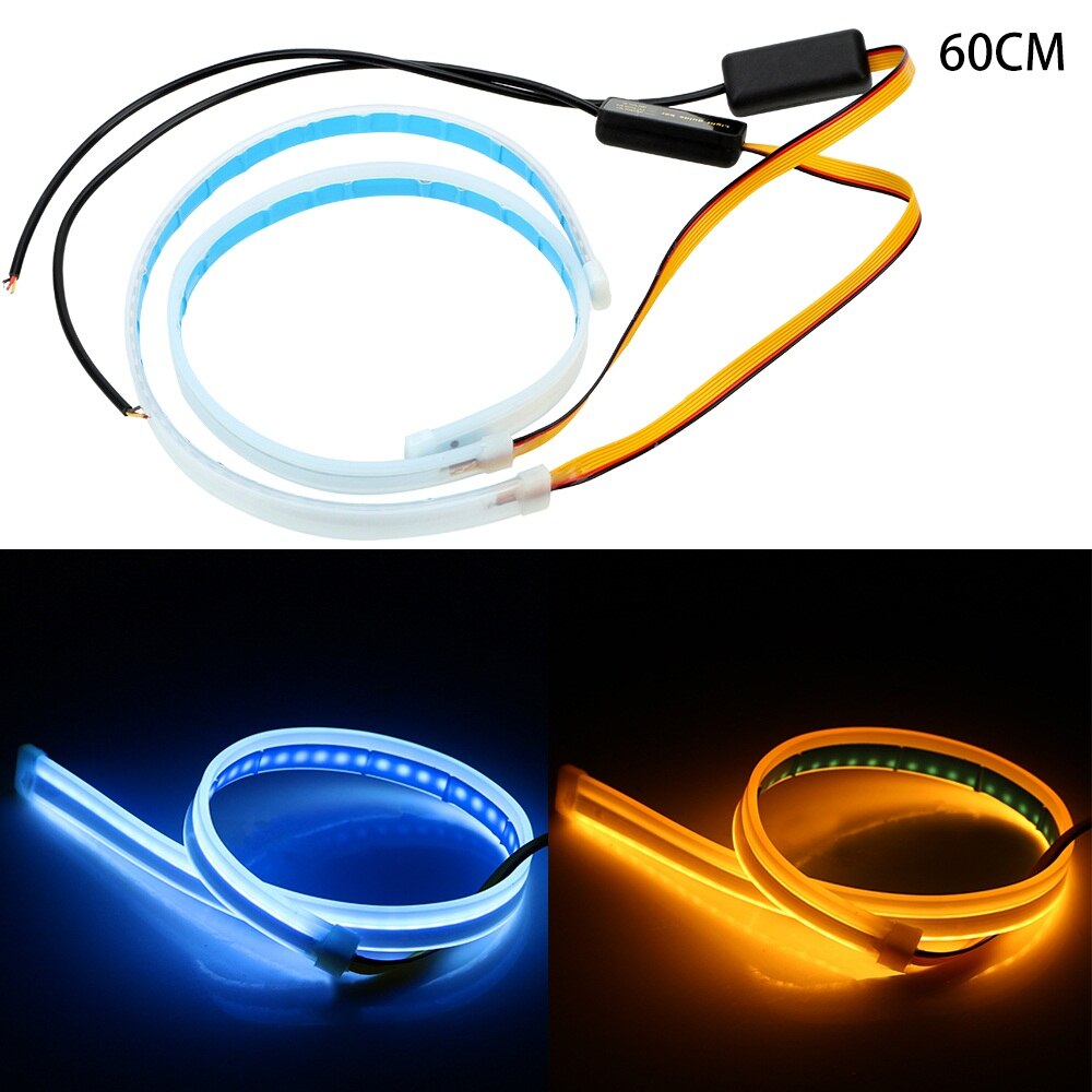 1 stücke Weiß Gelb flexibel Weichen Schlauch führen Ultrafeinen DRL 45 60cm Tagfahrlicht Blinker Lampen Auto LED Streifen 12V: 60 Blau  Bernstein