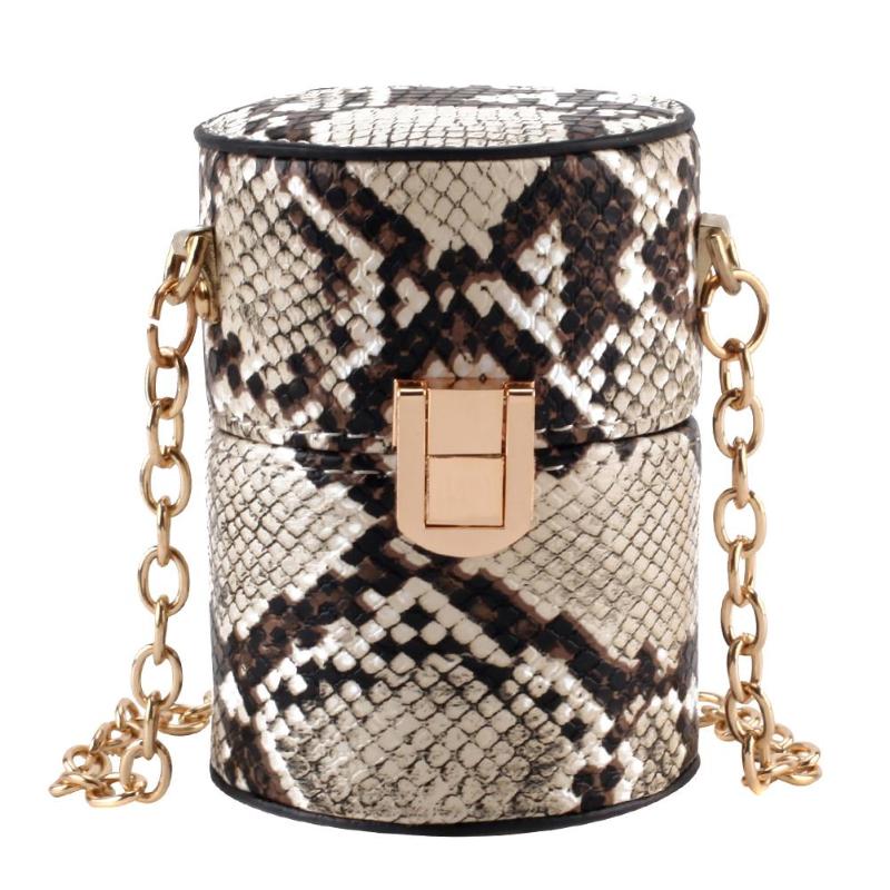 Mini bolsos de hombro con forma de cilindro, bandoleras para mujer, estampado de serpiente INS, cadena de PU, bolsos cruzados con el cubo, bolsos de noche: snake