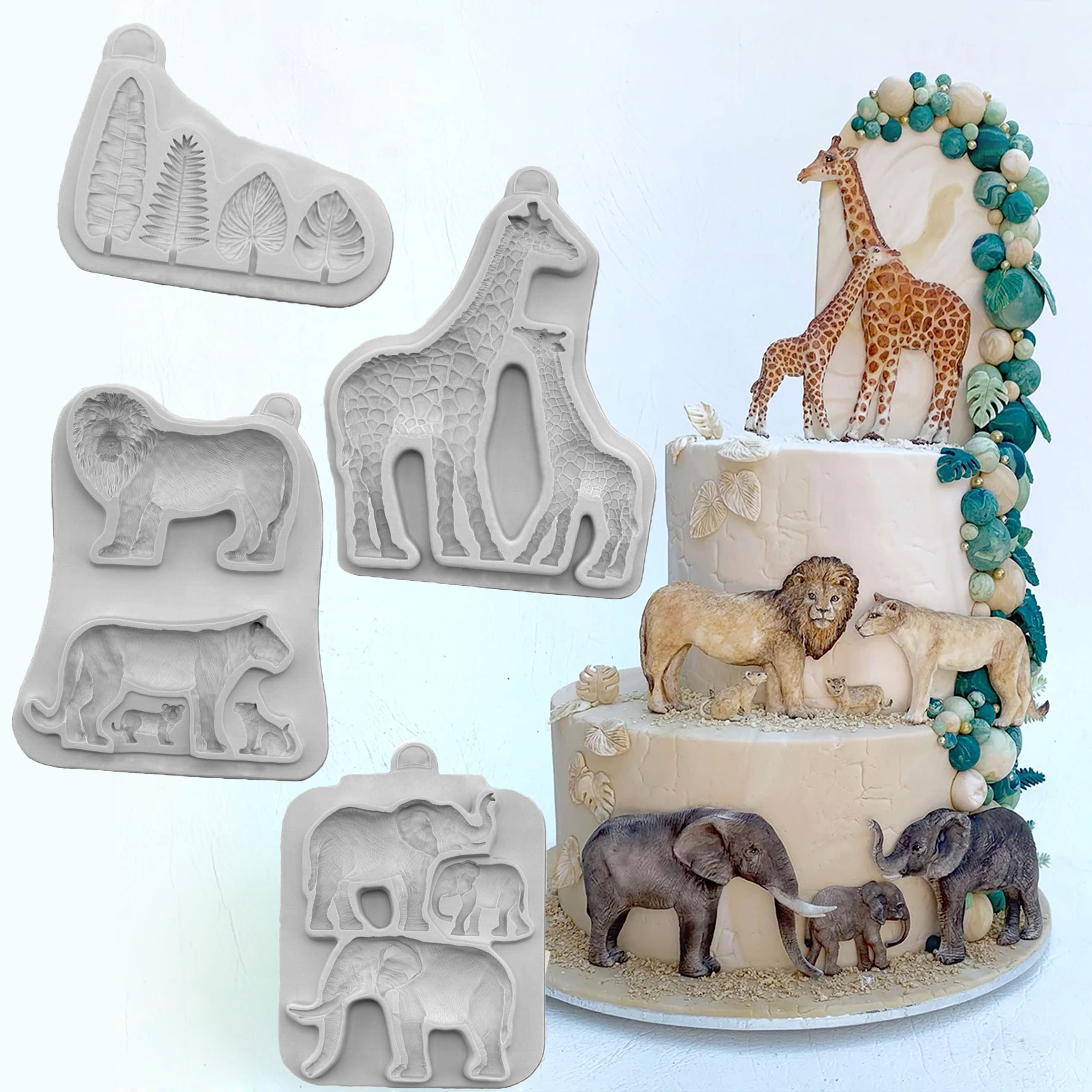 Safari dyr &amp; jungle blade form silikone form fondant kage indretning værktøj gumpaste sugarcraft chokolade former bageware værktøjer