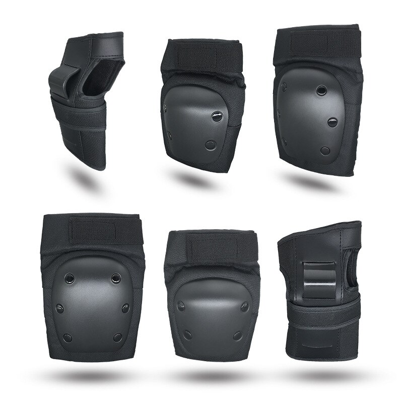 6pcs /Kit Black Velcro Skateboard Ice Roller Skating Protective Gear Elbow Pads Wrist Guard Cycling Riding Knee Protector Kids