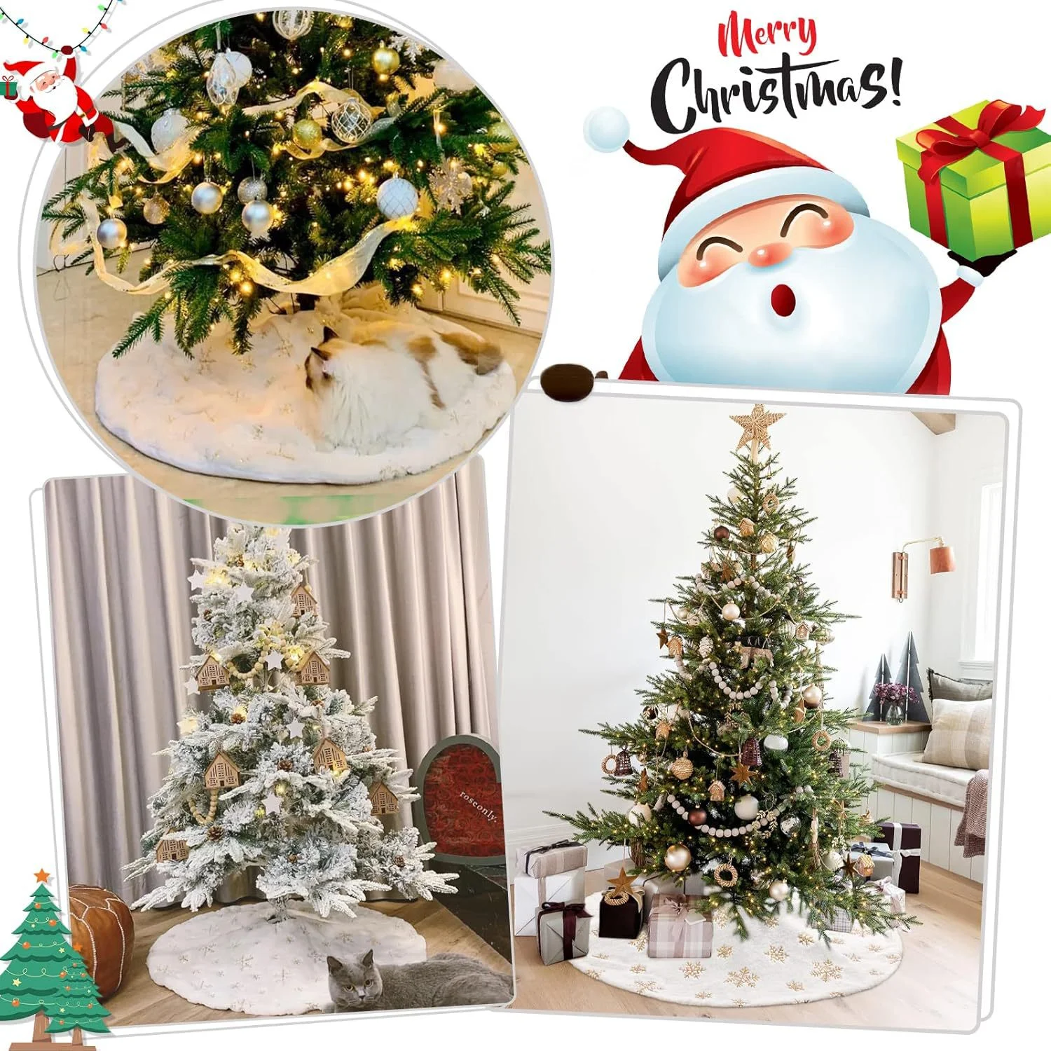 Juletreskjørt snøfnugg flanell plysj glitterkant juletre dekorativt trekk utgangspunkt hjem festdekor