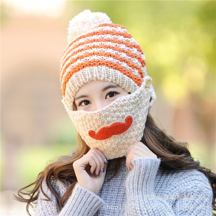 Snor dames winter warme muts met masker dames gebreide muts
