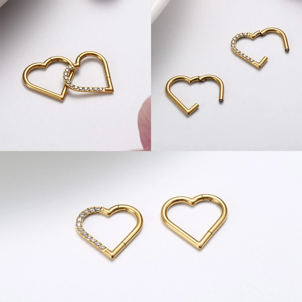 ASTM F-136 anneau de nez en titane Daith coeur boucle d'oreille cerceau Cartilage Tragus D forme Helix anneaux articulé Segment cerceau avec CZ clair