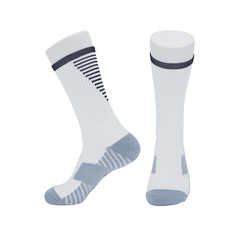 Voksne sportsfodboldsokker mænd kvinder åndbart håndklædebund skridsikker udendørs basketballsokker sort hvid knæhøje sokker: Hvid