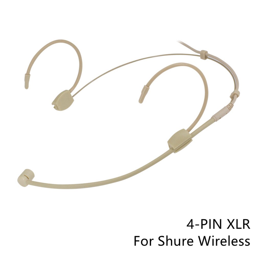 Unidirectional XLR 4-PIN Headworn Headset Wireless Microphone With 2* Microphone Cover For Shure Wireless Beige