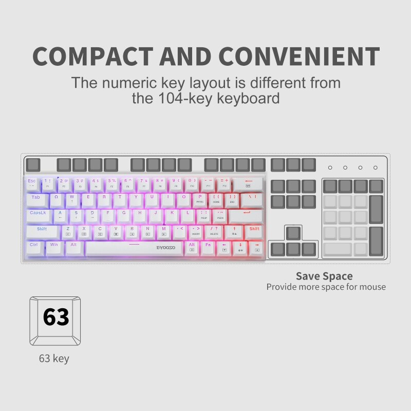 Z-22 Type-C 63 Keys Mechanical Keyboard USB RGB Backlit Axis Gaming Mechanical Keyboard Optical Switches Swappable