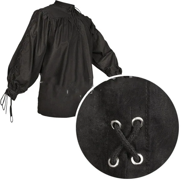 Adult Men Medieval Knight Warrior Costume Green Tunic Clothing Norman Chevalier Braid Pirate Saxon LARP Top Shirt For Men: M / black