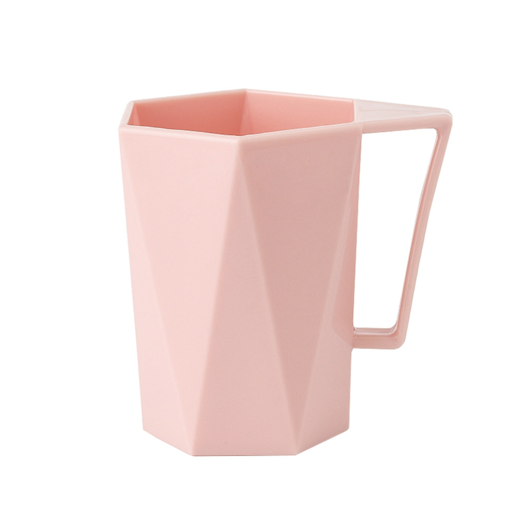 Novelty Solid Color Geometry Bathroom Toothbrush Cup Milk Mug Handgrip Tea Cup Reusable Plastic Caneca Tumbler Taza Drinkware: LCW0513009PK