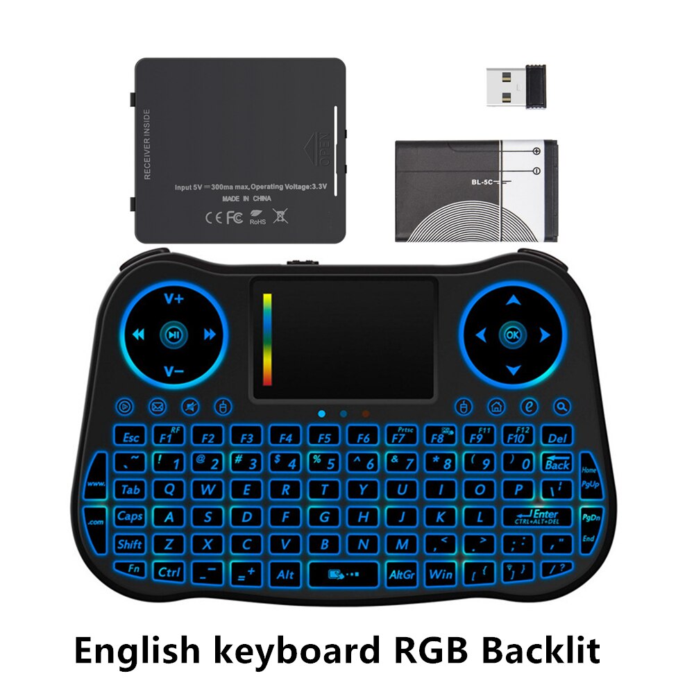 MT08 Mini Keyboard Rgb Backlit Engels Russische Lucht Muis 2.4 Ghz Draadloze Oplaadbare Toetsenbord Touchpad Voor Android Smart Tv Box