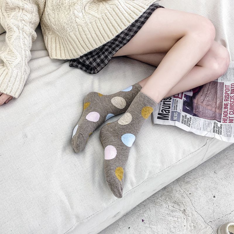 2 Pair/Pack Big Dot Cotton Socks Women Kawaii Women Socks Sweat Autumn and Winter