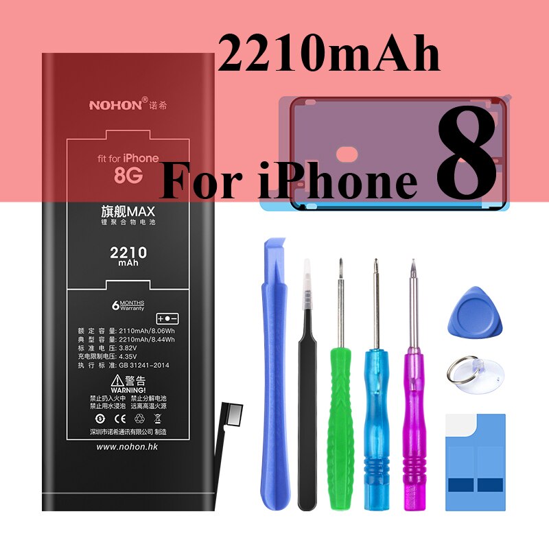 Nohon Batterie Für Apple iPhone 5S 5C 6 6s 7 8 Plus 6P 6sP 7P 8 P Li-polymer Batterien + Werkzeuge Für Apple iPhone 5S 5C 6 6s 7 8 Plus: For iPhone 8 2210mAh