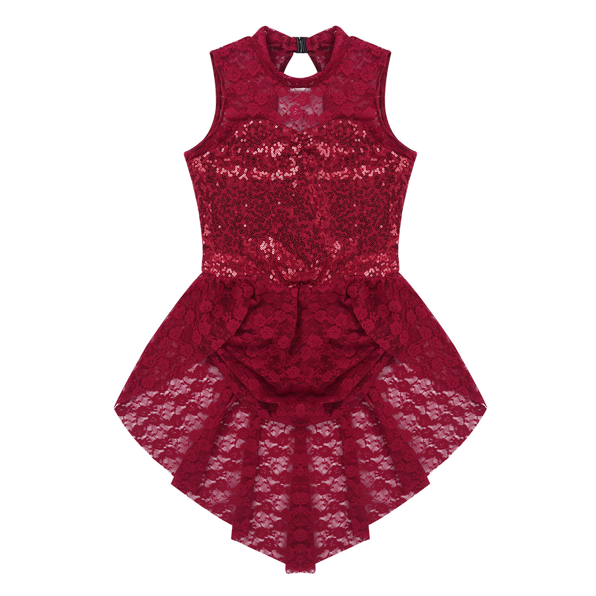 iiniim Kids Girls Sequins Ice Figure Skating Dress Lace Print Gymnastics Leotard Costumes for Teen Ballerina Dance Tutu Dress