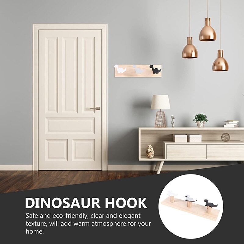 Perchero de madera con de dinosaurio para niños, colgador para colgar en la pared, para abrigos, decoración de dormitorio y sala de juegos, 2 piezas