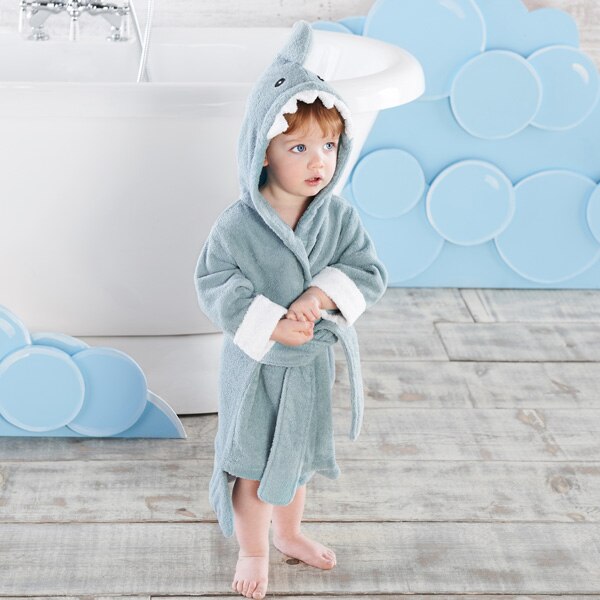 Størrelse m blå haj bunny flodhest børns badekåbe / spædbarn hætteklædte badehåndklæde / børn ponchoer passer til 2-3 år gamle børn