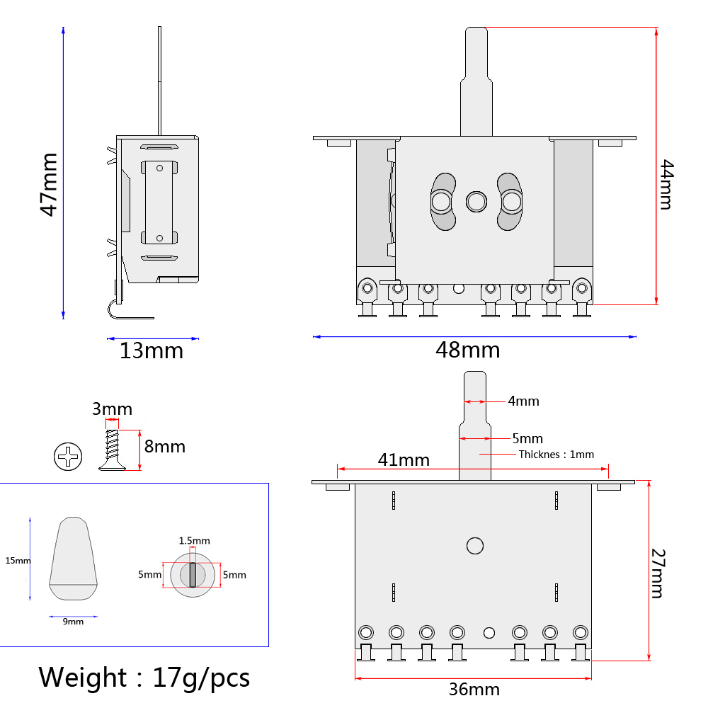 5 Standen Schakelaar Met Witte Tip Voor Stratocaster Electirc Gitaren