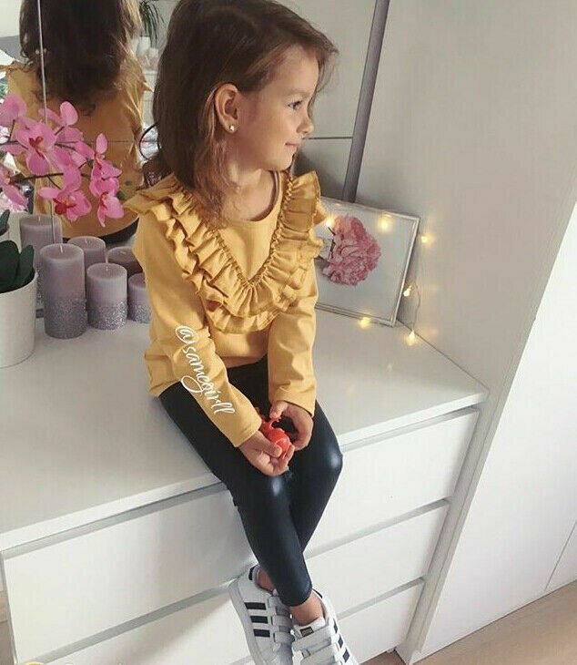 Uk baby flickor bomull långärmad t-shirt 0-5 år barn kläder blus toppar
