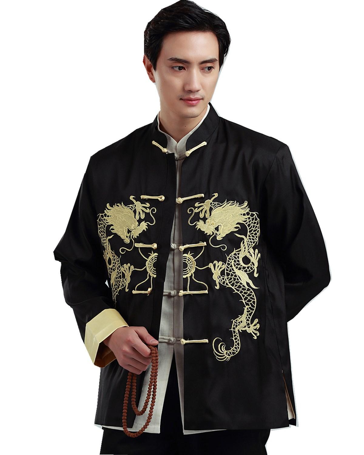 Shanghai Geschichte chinesischen Jacke für männer chinesische traditionelle kleidung drachen Shirt Chinesisch traditionell Drache jacke Mann: Schwarz / M