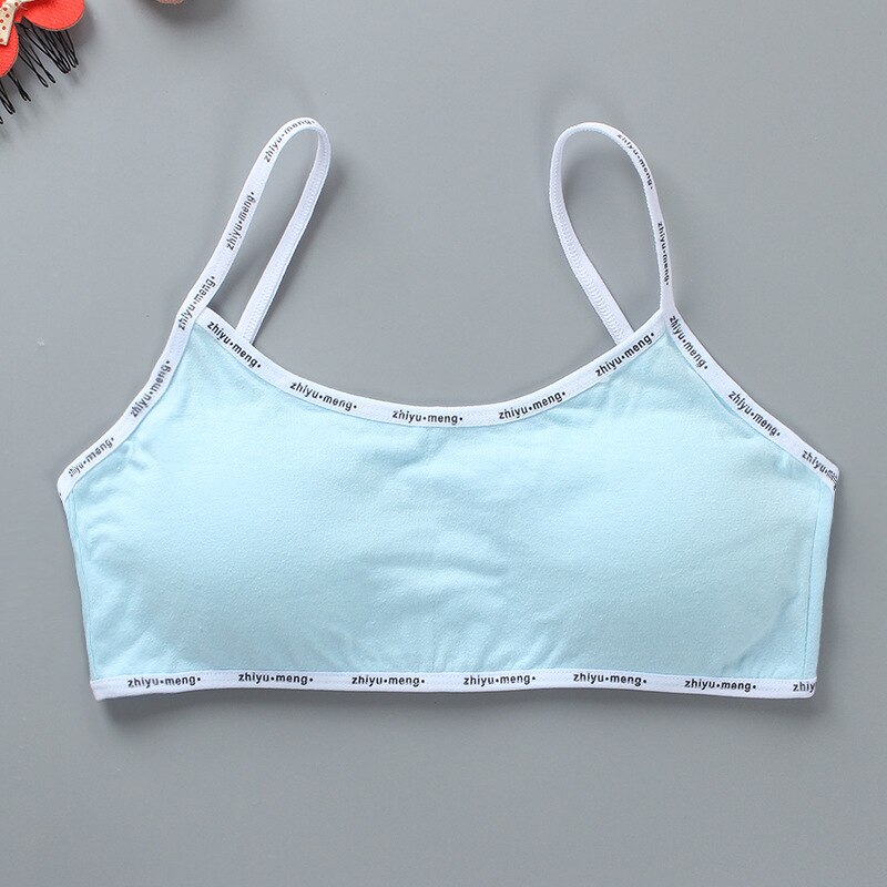 8-16 Years Cotton Girl&#39;s Training Bra Puberty Schoolgirl Detachable Chest Pad Sports Bras Girl Underwear Tube Top Daily Fitness: Letter Blue