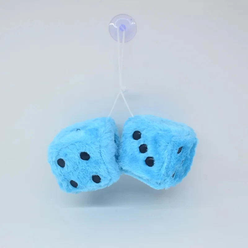 Dés pelucheux pour miroir de voiture, paire de dés en peluche pelucheux carrés rétro de 2.7 pouces avec points pour suspendre des accessoires de voiture, intérieur moelleux: Bleu