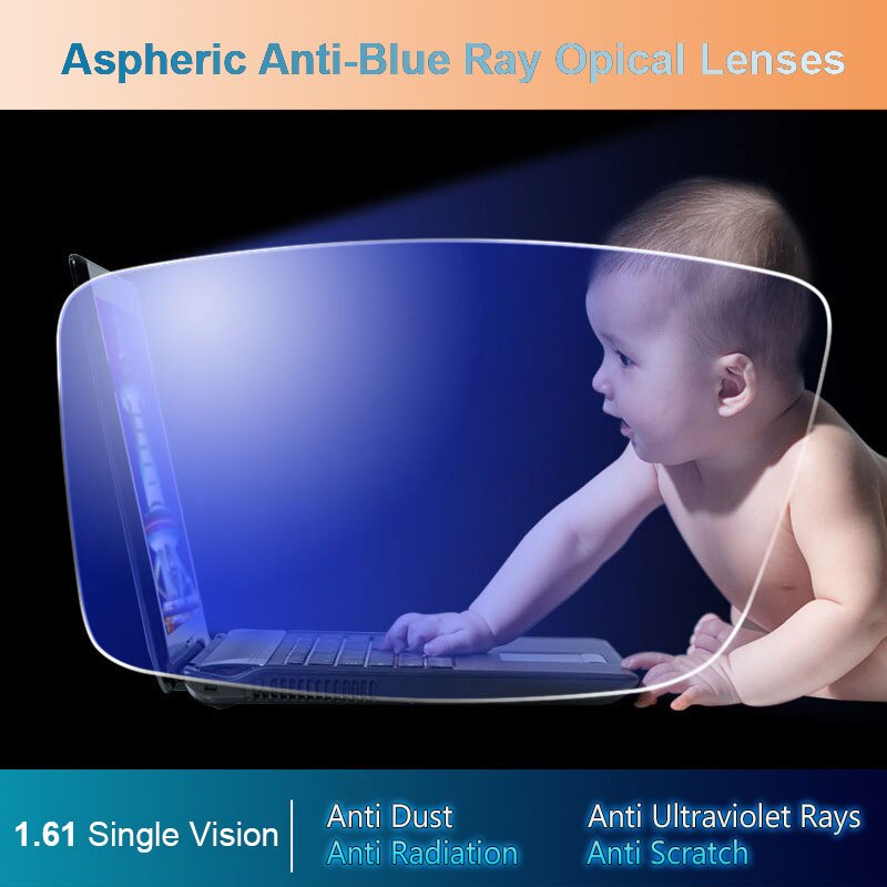 Lentes ópticas de visión única, gafas de prescripción, antirayos azules, lente de grado de visión para montura de gafas, 1,61