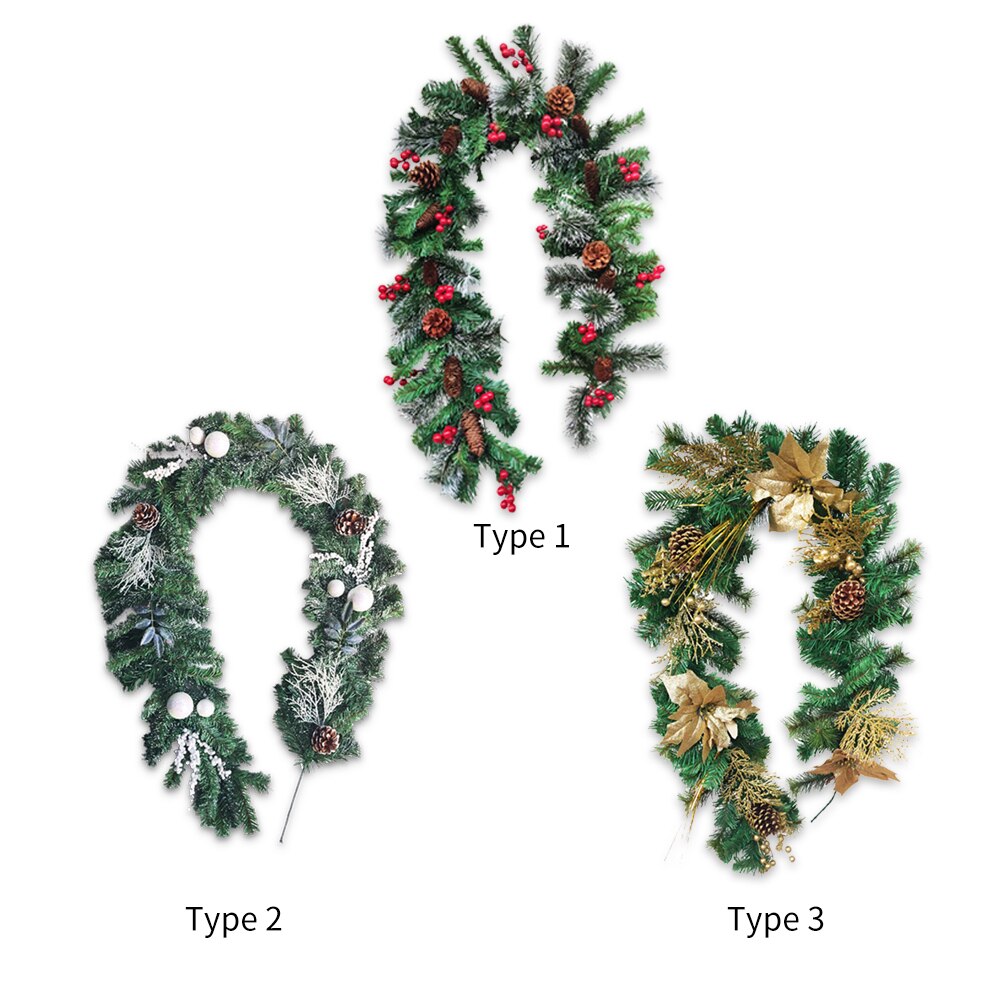 1.9/2.1m Christmas Wreath Christmas Artificial Garland Wreath Green Xmas Home Party Christmas Decor Rattan Hanging Ornament