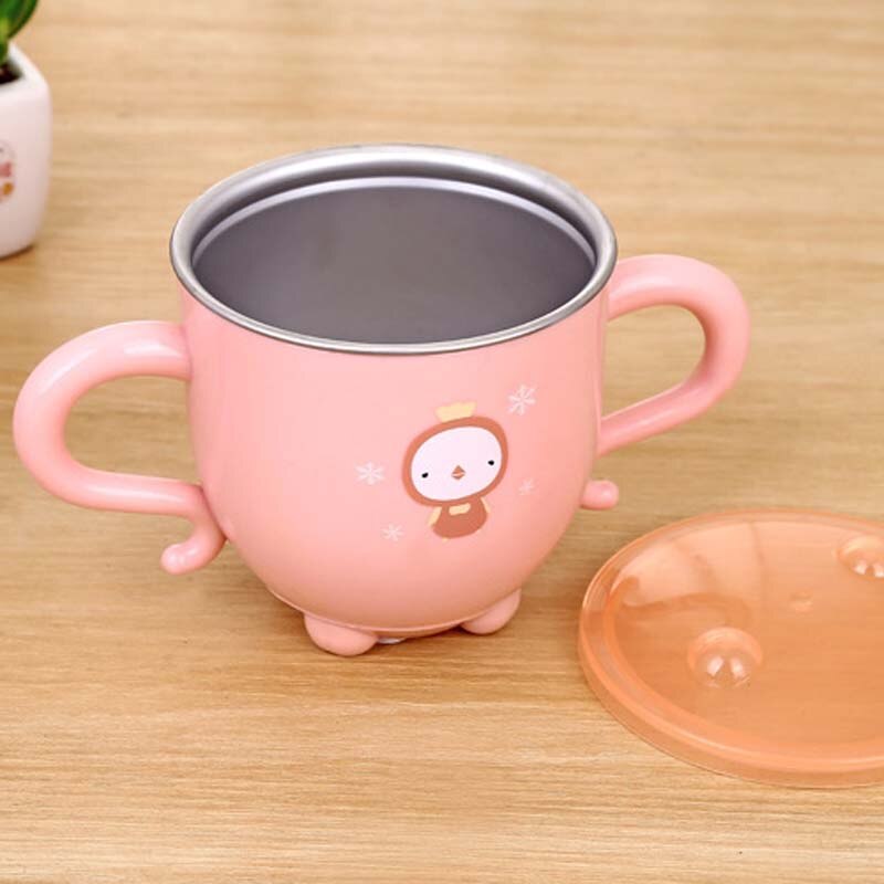 Kinderen met deksel babybekers roestvrij staal dier schattig baby drinkgerei met handvat natuurveilig materiaal kinder drinkgerei