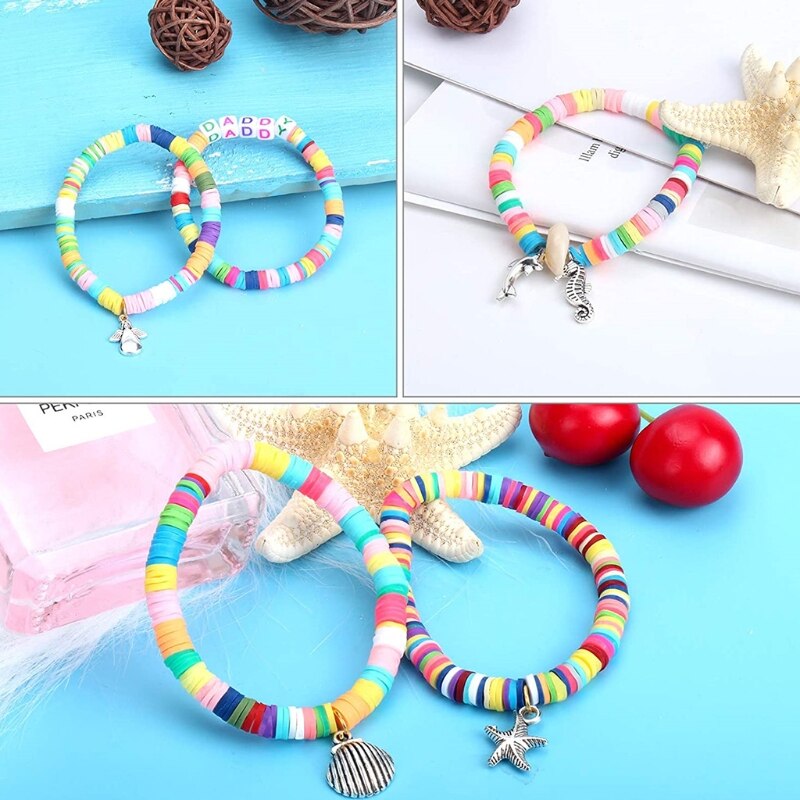 066C Bohemian Beads Necklaces For Women Elastic Strings for DIY Clay Beads For Bracelets Making With Smiley Faces