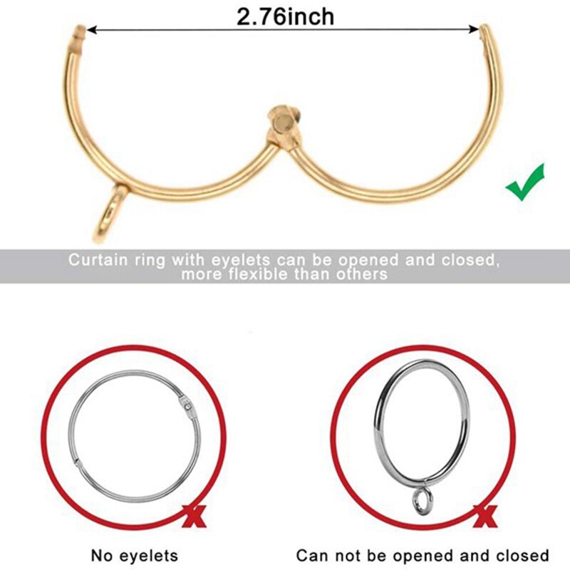 30 Pcs Openable Gold Curtain Rings Open and Close Metal Rustproof Drapery Loops with Eyelet for Hook Pins (1.5 Inch)