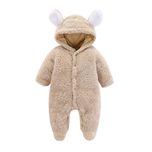 Baby girl clothes cartoon bear jumpsuit newborn baby boy clothes thickened baby jumpsuit cute baby newborn winter clothing: Camel / 12m