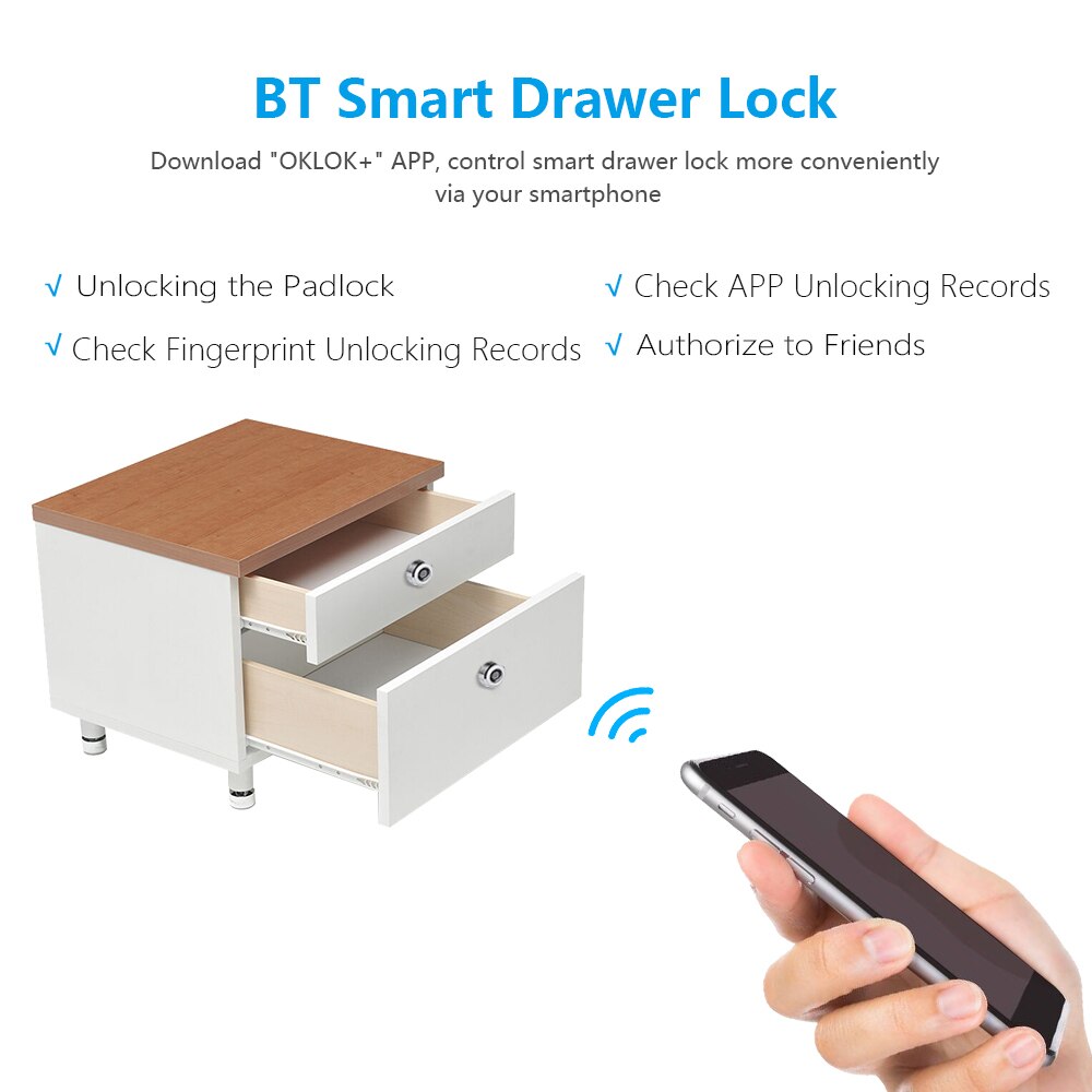 Smart Drawer Lock Fingerprint APP Unlocking Electronic Cabinet Locks 100 Fingerprints Rechargeable Keyless Built-in Smart Lock