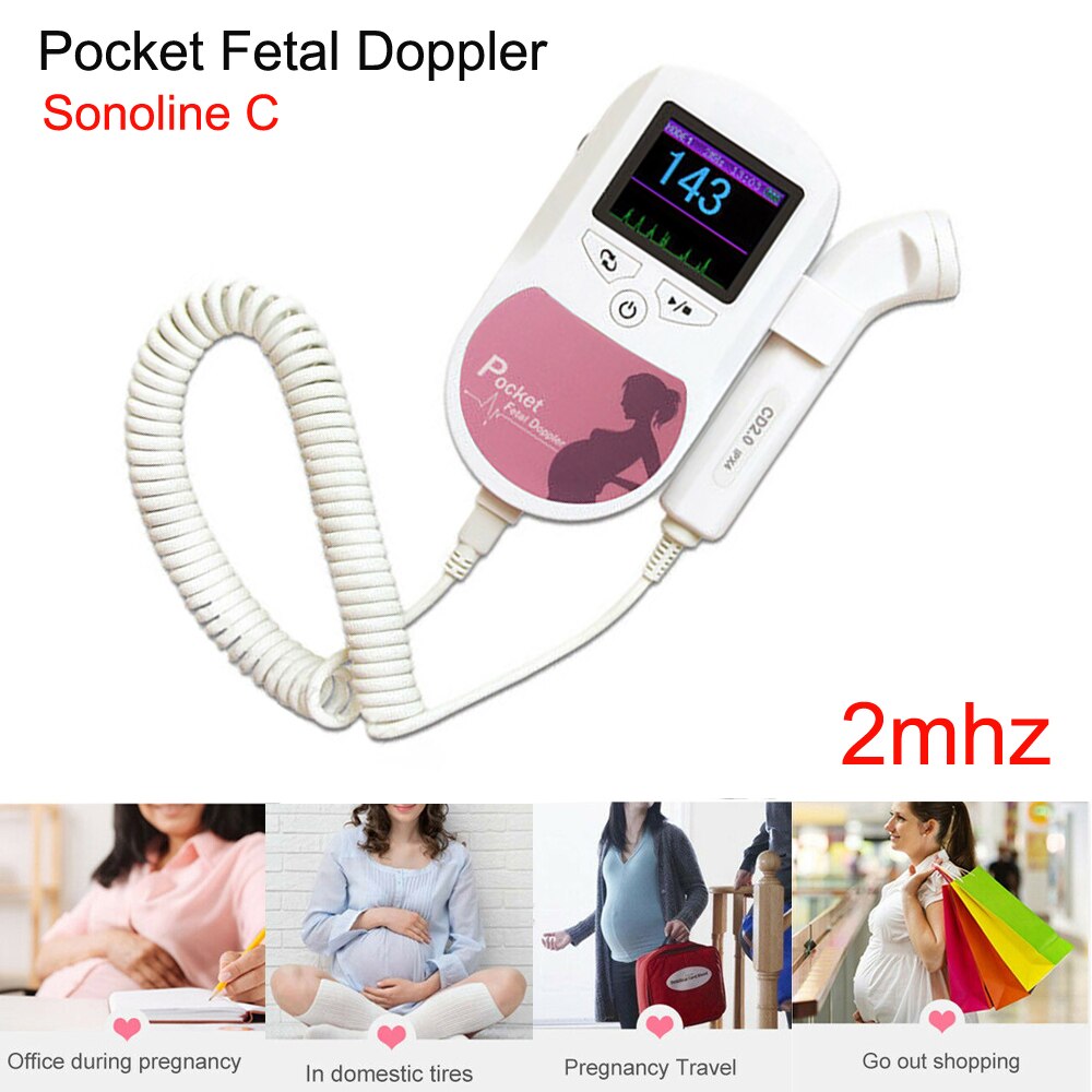 Fetal doppler ultraljud baby hjärtslagsdetektor hem gravid doppler baby pulsmätare pocket doppler 2.0 3.0 8.0 mhz: 2 mhz sonoline c rosa