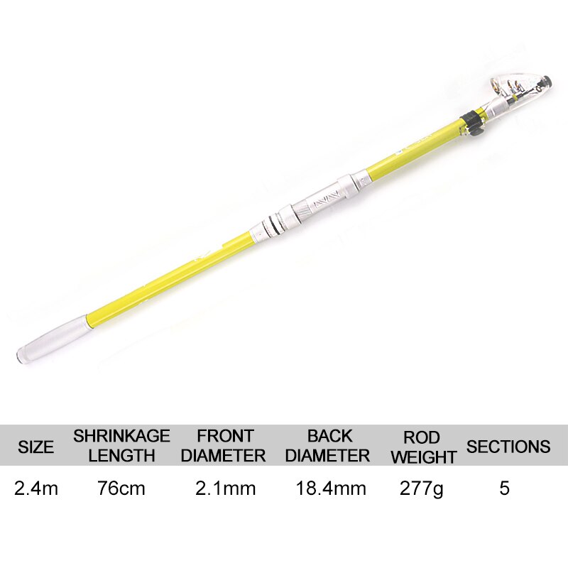 Kingdom Telescopic Fishing Rod FRP 2.1m-3.6m Lightweight Spinning Rod Sea Fishing Feeder Pole Winter Fishing Rod: 2.4m